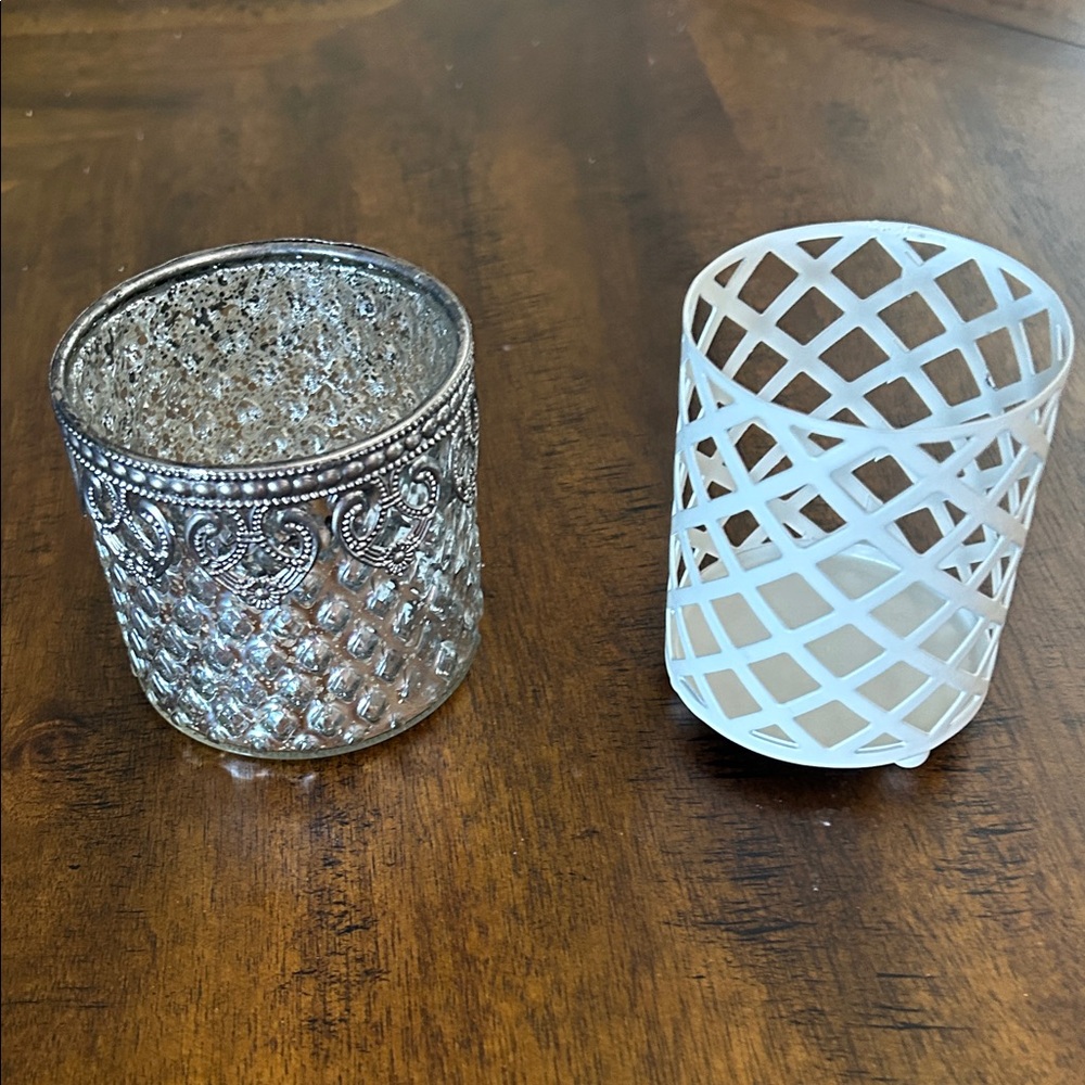 Chic Silver and White Candle Holder Duo